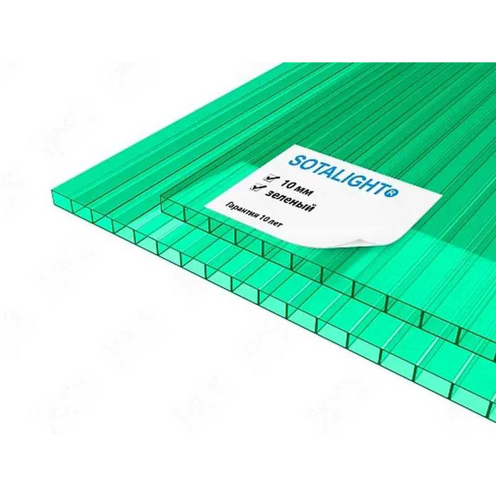Сотовый поликарбонат 10 мм SOTALIGHT зелёный 2100х12000 мм